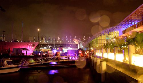 Bridge over river at night