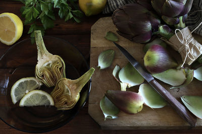 High angle view of food on table