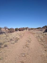 Scenic view of landscape against clear blue sky