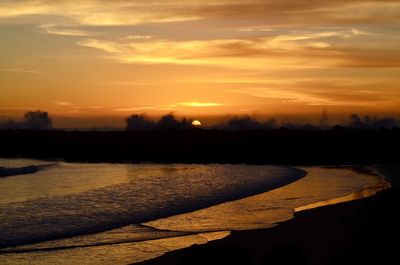 Scenic view of silhouette landscape against sky at sunset