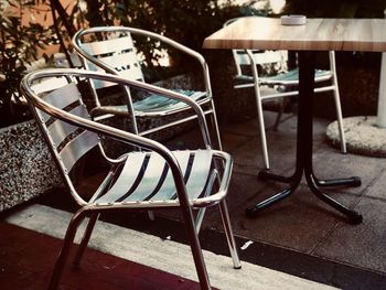 Empty chairs and tables in cafe