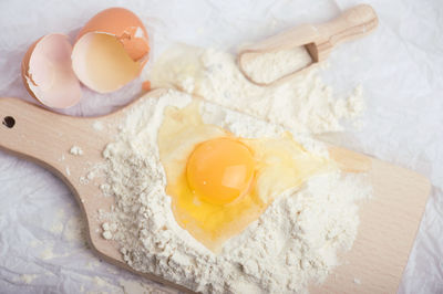 High angle view of breakfast on table