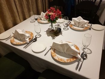 High angle view of cake served on table