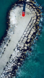 High angle view of boats in sea