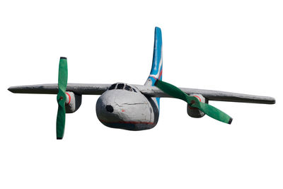 Close-up of airplane against clear sky