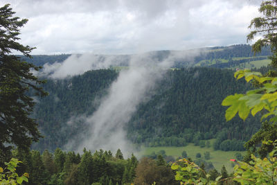 Scenic view of tree mountains against sky