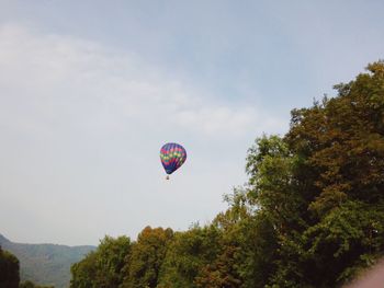 Low angle view of hot air balloon against sky