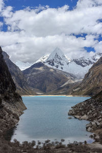 Scenic view of snowcapped mountains against sky