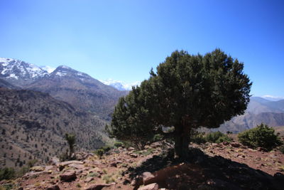 Scenic view of mountains against clear sky