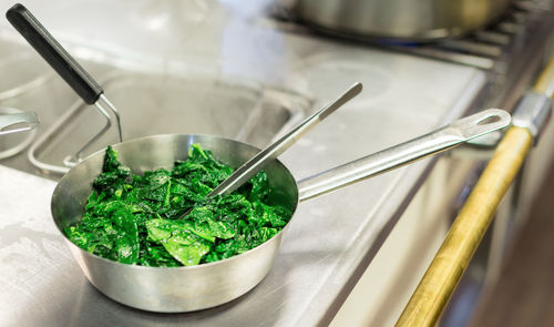 High angle view of vegetables in bowl on table