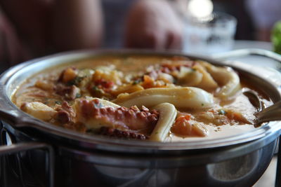 Close-up of meat in plate on table