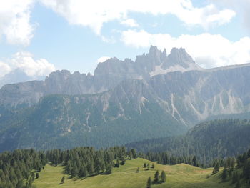 Panoramic view of landscape and mountains against sky