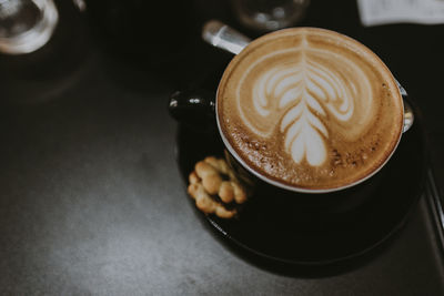 High angle view of coffee on table