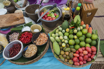 High angle view of fruits for sale in market