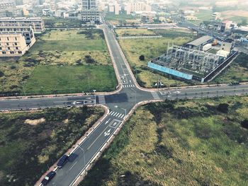 High angle view of highway in city