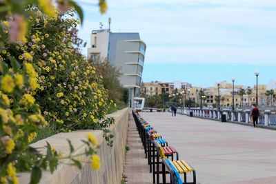 Panoramic view of street and buildings against sky