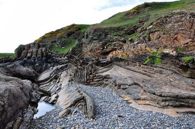 Rock formation on land against sky