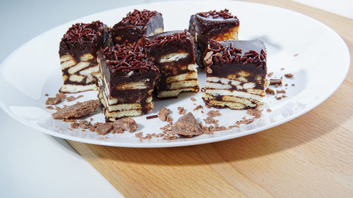 High angle view of dessert in plate on table