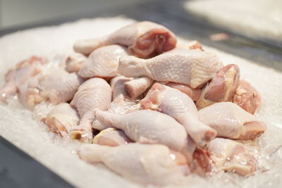 High angle view of meat in container