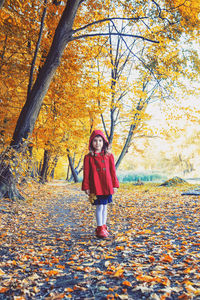 Full length of young woman standing in forest