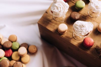 High angle view of dessert on table