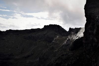 View of mountain range against cloudy sky