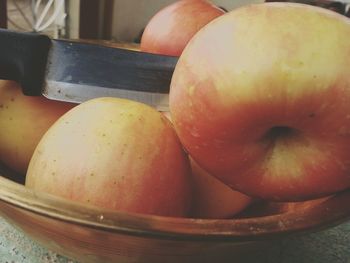 Close-up of fruits in plate on table