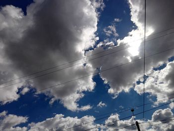 Low angle view of power lines against sky