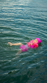 High angle view of person swimming in sea