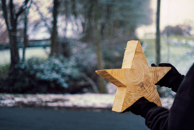 Hand holding wooden christmas star