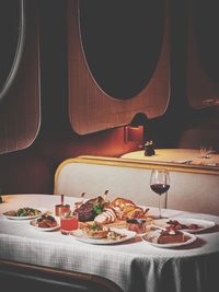 High angle view of food satting on table