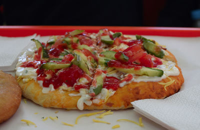 Close-up of pizza on table