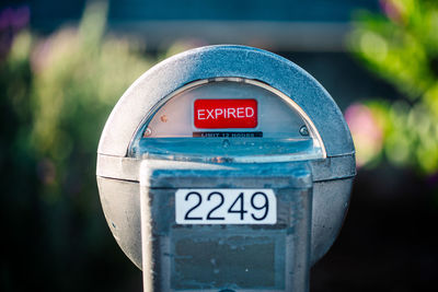 Close-up of information sign