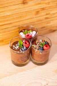 High angle view of breakfast served on table