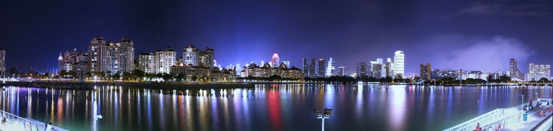 Panoramic view of illuminated city against sky at night