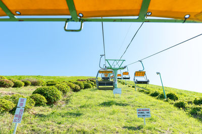 Low angle view of railroad track against sky