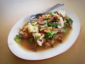 High angle view of meal served in plate
