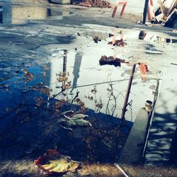 Reflection of puddle in water