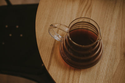 High angle view of drink on table