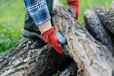 Man working on rock