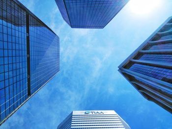 Low angle view of modern buildings against sky