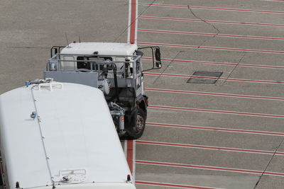 High angle view of semi-truck on road