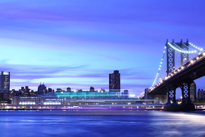 View of suspension bridge in city against sky