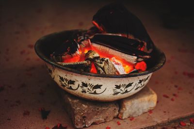 High angle view of food in bowl on table