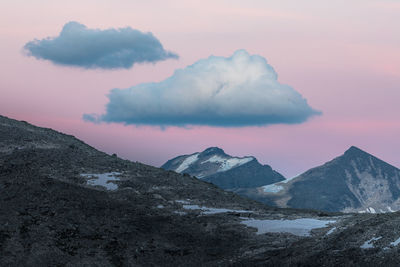 Scenic view of mountains against sky during sunset