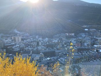 High angle view of townscape against sky