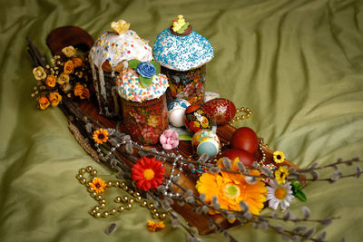 High angle view of multi colored flower on floor