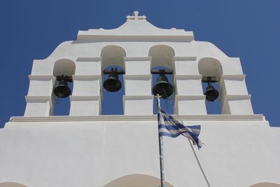 Low angle view of white building against blue sky