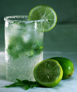 Close-up of drink in glass on table