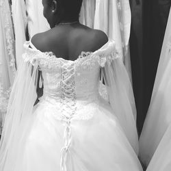 Rear view of young woman in wedding dress
